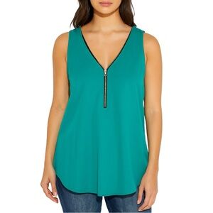 JustFab Green Zip Up Blouse - Size XXL